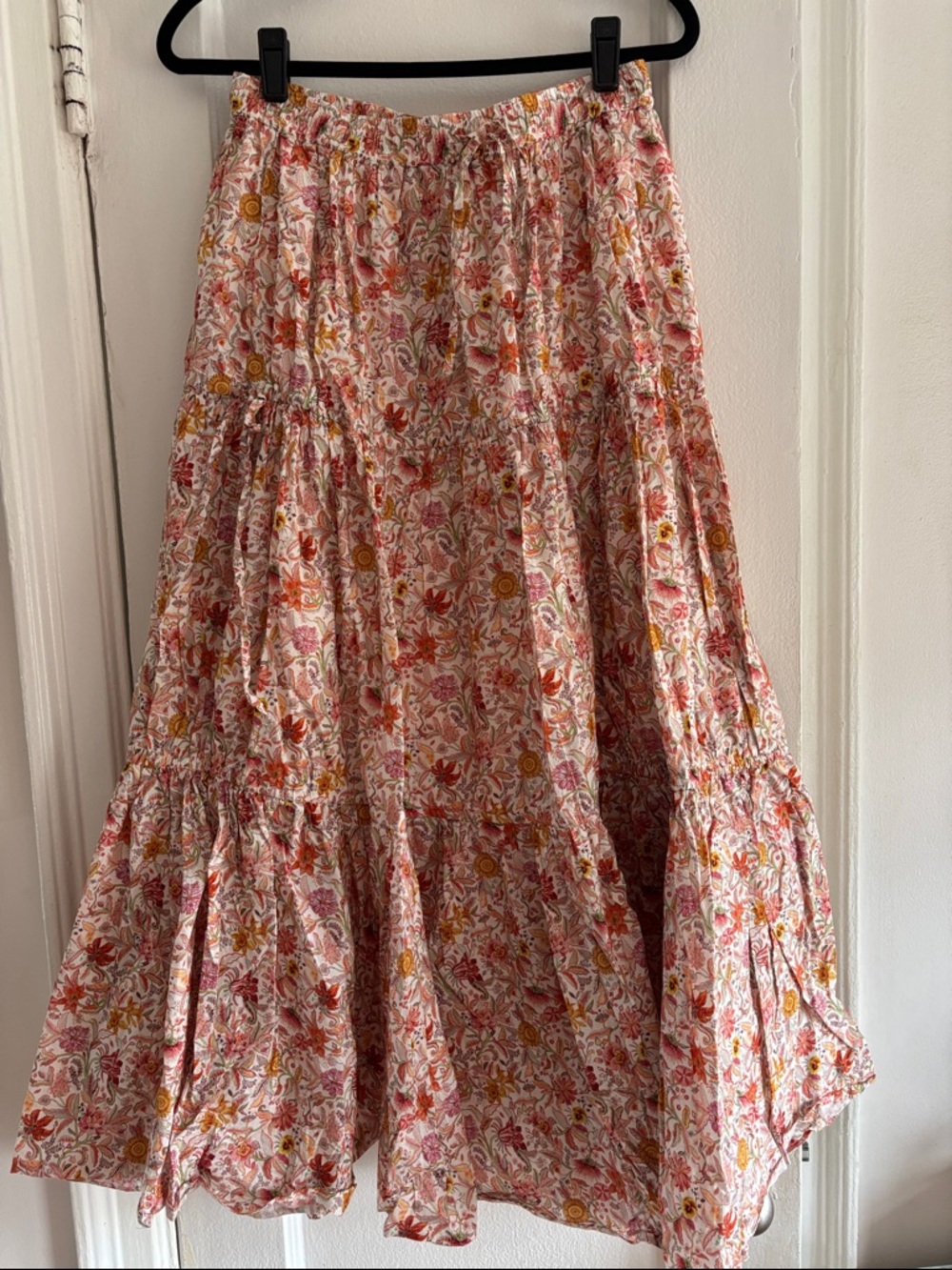J. Crew x Liberty Floral Tiered Maxi Skirt in Pink & Yellow Accents